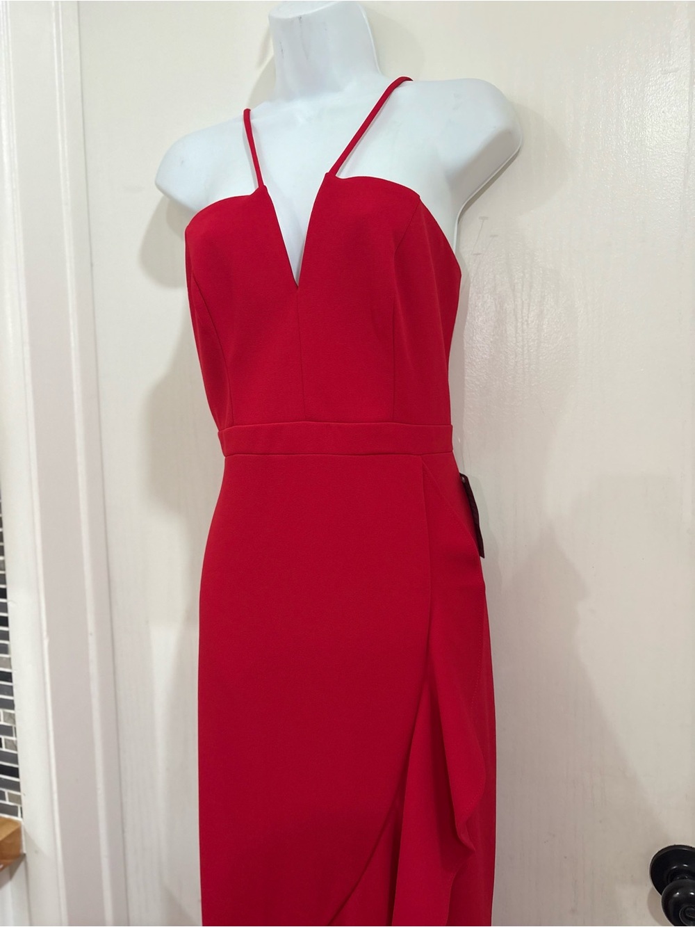 Xscape Red One-Shoulder Ruffle Evening Gown - Picture 4 of 8
